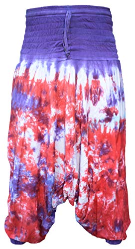 Gheri Womens Tie Dye Cotton Harem Pants Purple Red Marble