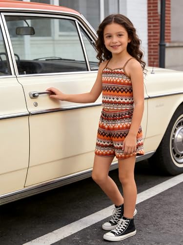 Image of Kids Toddler Girls Summer Clothes Button Design Striped Tank Top + Floral-Print Elastic Shorts 2 Piece Outfits