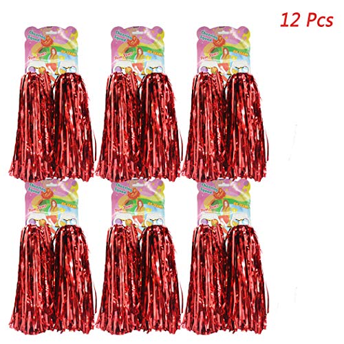 Hatisan-Pro 12 Piezas de Pompones de Animadora Bola de Flor Pompones Cheerleader Pompoms(Rojo)