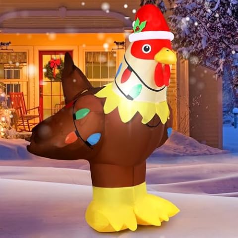 Kitticcino Christmas Inflatables Decoration 5.3FT Christmas Inflatable Chicken Blow Up Chicken with Built-in Lights Farm Animals Cute Chicken Yard Garden Lawn Xmas Holiday Party Indoor Outdoor Decor Cover