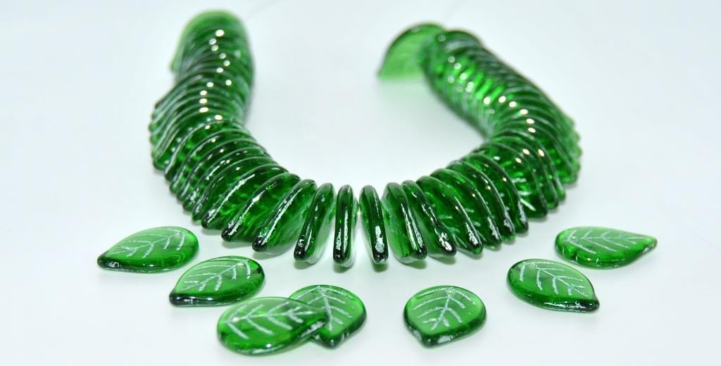 100 pcs Leaf Pressed Glass Beads 18x13 mm, Transparent Aqua (60040), Glass, Czech Republic