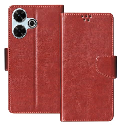 Image of SBMS Flip Cover for Redmi 13 5G / Redmi 13 4G Back Cover Case with Magnatic Closure | Inbuilt Stand | Card & Money Pocket (Brown)