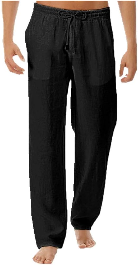 Pants Men's Summer Simple Solid Fitness Soft Breath Cotton Linen Trousers Amazon.co.uk