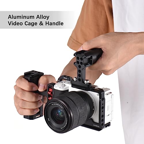 Image of Andoer Video Cage for Camera Filming Equipment, Camera Rig + Top Handle + Side Handle Kit Aluminium Alloy Video Cage with Cold Shoe Holders
