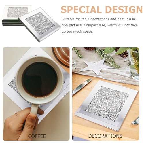 Dessous de tasse argenté avec strass, lot de 4 sous-verres carrés - 4