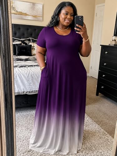 Image of PinkPatty Women's Plus Size Maxi Dresses Short Sleeve Sundress Summer T-Shirt Beach Long Dress with Pockets