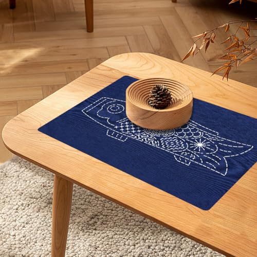 Image of FREEBLOSS DIY Sashiko Placemats Kit Sashiko Embroidery Kit Carp Flag Pattern Placemats Hand Sewing Kit with Instructions Sashiko Kit for Beginners Practice