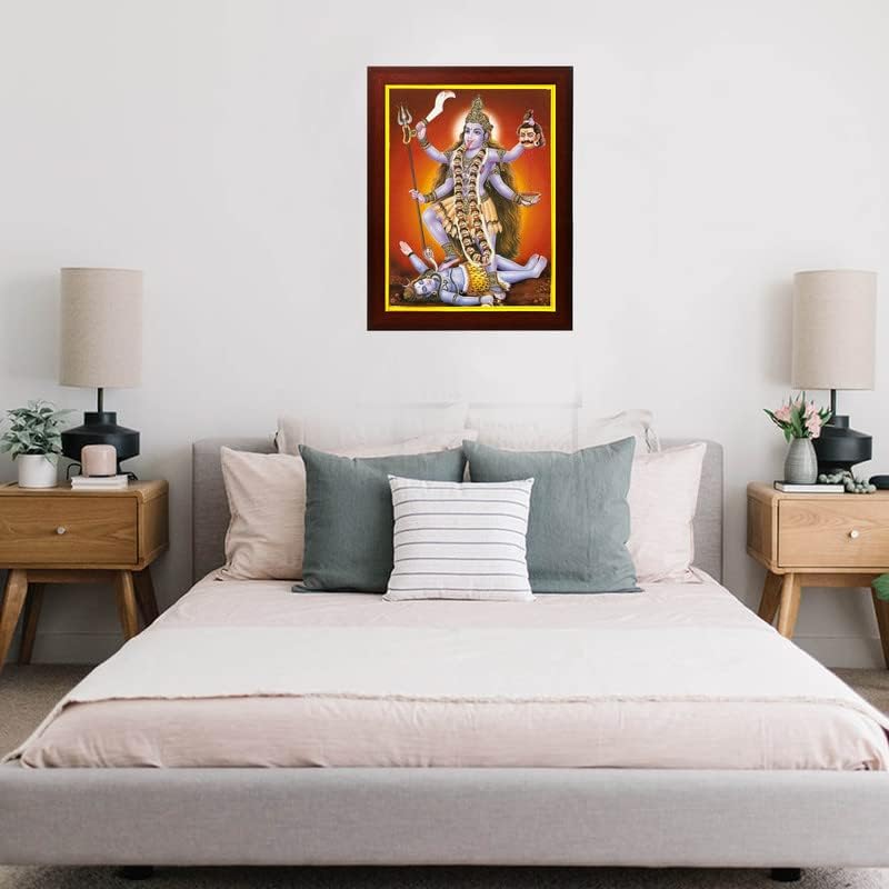 zig zag Hindu Goddess Maa Kali Killing & Ruling Over Shiva Photo picture Frame For Wall hanging ,Temple, pooja Room, Worship ( 24 x 34 cm , Brown Golden Border )