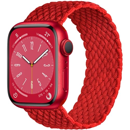 Stretchy Braided Solo Loop Compatible With Apple Watch Band S9/8/7/6/5/4/3 42/44/45/49mm for Women Men, Cute Nylon Elastic Sport Strap for iWatch SE/Ultra 1/2, S Red Red S - 42/44/45/49mm fi