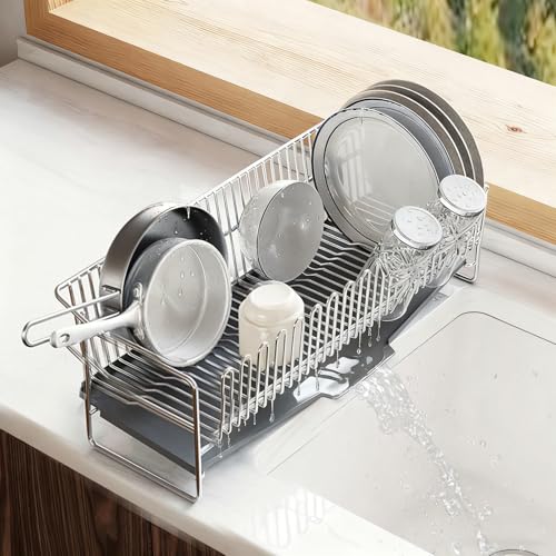 Wallfire食器水切りラック ステンレス みずきりかご 自動排水 スリム型 大容量 幅51×奥行21×高さ18cm 食器かご 流し台 水切り シンク上 自然乾燥可能 省スペース サビない 台所 キッチン収納