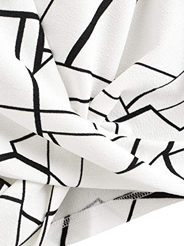 SweatyRocks Women's Casual Twist Front Short Sleeve Crop Top T-Shirt Geometry White Large