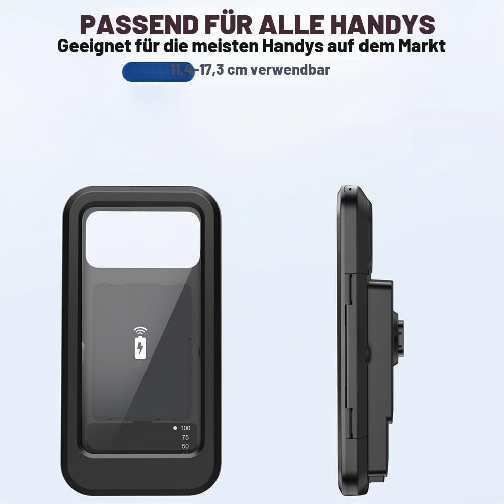 RemixAst Handyhalterung, Touchscreen mit kabellosem Laden Fahrrad Handyhalterung Wasserdicht Motorrad Halterung, Geeignet für Handys unter 7 Zoll