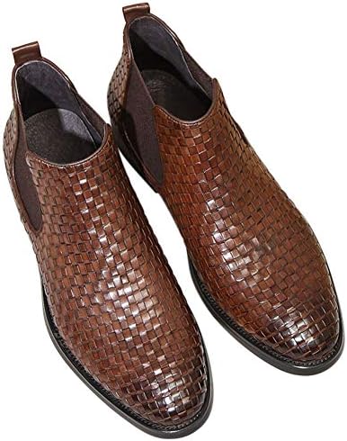 Santimon Mens Chelsea Boots Leather Woven Slip on Dress Boots for Men Ankle Casual Boot Brown 7 US | Image 4