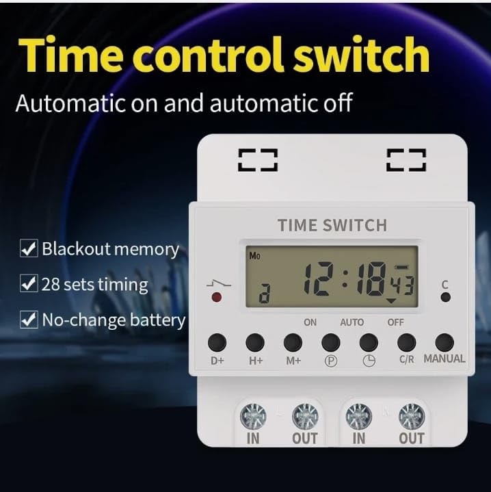 Image of MAXWELL 60 Amp Digital Time Switch | Panel Mounted | Weekly Programmable Timer with 28 ON /OFF Settings | LCD Display