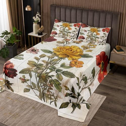 Erosebridal Vintage Floral Quilt Set Twin Size for Kids Boys Girls,Patchwork Flower Coverlet Set,Groovy Daisy Bedspread Set,Garden Wildlife Bed Cover