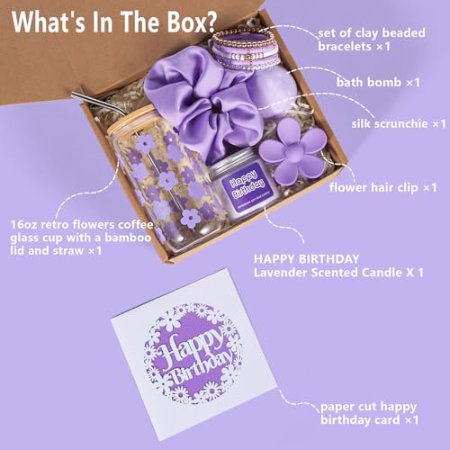 Image of JTEWB Birthday Gifts For Women, Teen Girl, Her, Happy Birthday Gift Box For Girl, Women, Sister, Daughter, Friends, Cute Daisy Aesthetic Glass Cups Gift Set 7pcs
