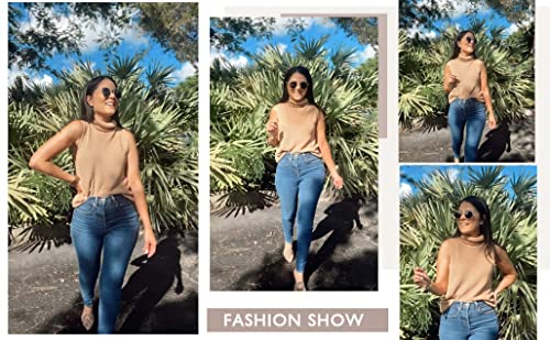 Image of Womens Sleeveless Sweater Vest Turtleneck Ribbed Knit Tank Tops Basic Slim Fit Top