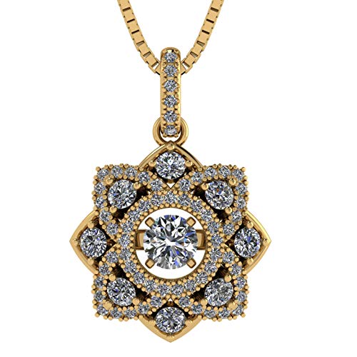 Forever Love Dancing Stone Flower Pendant Necklace, Sterling Silver & Swarovski Zirconia - Yellow Gold Plated
