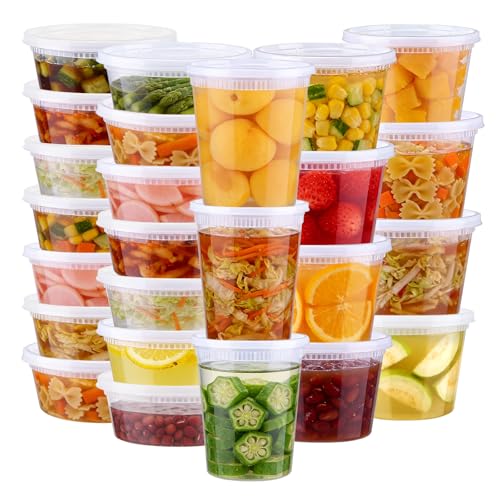 Lamosi 60 Sets Deli Containers with Lids 8/16/32 oz Quart Containers BPA Free Airtight Takeout Plastic Food Storage Container Stackable Leakproof Microwave & Freezer Safe for Soup Sauce & Leftover