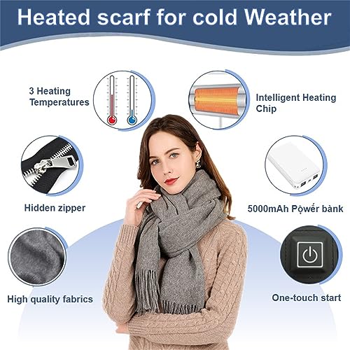 Heated Scarf for Women Rechargeable,Intelligent Electric scarf, USB Mini Cold Weather scarf with pộwệr bẫnk with 3 Heating Levels, Auto Off Feature for Men,Girls2