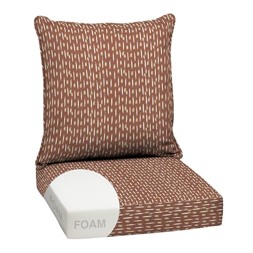 Image of Arden Outdoor Foam Deep Seat Cushion Set, 24 in x 24 in, Weather-Proof, Rain-Proof, Fade Resistant Patio Cushion, Bottom and Back Cushion for Chair, Sofa, and Couch Rust Red Brushed Texture