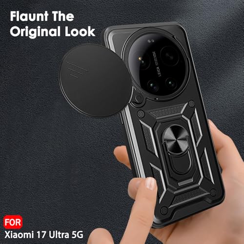 Image of TheGiftKart Tough Armor Bumper Back Cover Case for Xiaomi 17 Ultra 5G | Kickstand & Ring Holder | 360 Degree Protection Back Cover Case for Xiaomi 17 Ultra 5G (PC & TPU, Rotating Camera Cover, Black)