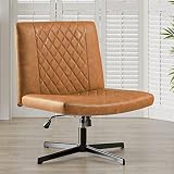 DICTAC Leather Office Chair Armless Desk Chair no Wheels, Cross Legged Swivel Chair, Wide Seat Home