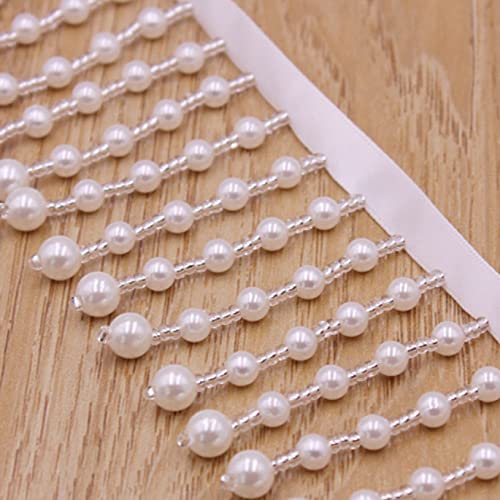 1 Yard Silk Tassel Fringe Trim Pearl Beaded Lace Diy Craft Curtain Clothes Decorated Fabric Ribbon Trimming Black/White #TOP7