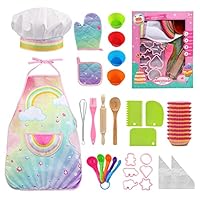 LEADSTAR Kids Baking Set, Aprons for Cooking, Cooking Chef Set Childrens Hat Apron Kitchen Kits Children Toy Christmas Festivals Gift 3-12 Year Old Girls, 38 Pieces, Pink