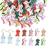 Blulu 100 Pieces Dinosaur Charms for Jewelry Making, Cute Resin Dinosaur Pendants Charms for Girls Kids Earring Bracelet Necklace DIY Crafting, 10 Colors (Lovely Style)