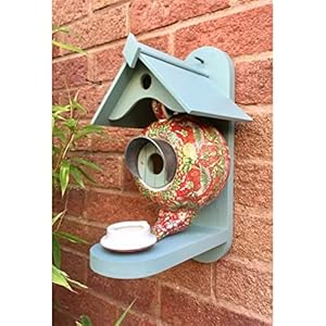 William Morris Teap Birdhouse Feeder, Bird House en Feeder hangend for tuinwerf buiten decoratie, cadeau for kolibries, kardinaal, bluebird en wilde vogels (Size : Red)