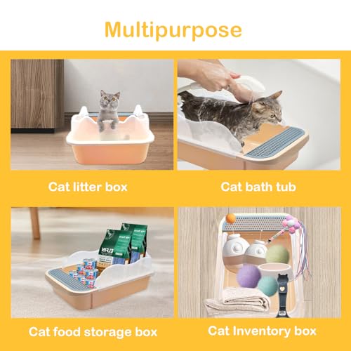 Image of Open Cat Litter Box with High Side,Anti-Splashing Cats Litters Pan,Kitten Toilet with Litter Sifting Scoop,Semi-Enclosed Removable Kittens Litter for Boxes Easy to Clean No Odork(Khaki)