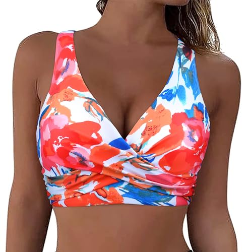 Hilor Women's Criss Cross Bikini Tops Underwire Swimsuit Sexy V Neck Swim Top Full Coverage Bikini Bathing Suit Top2