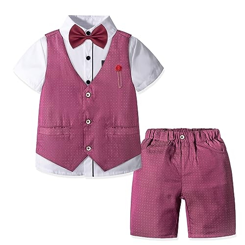 Image of Nwada Boys Suit Toddler Dress Clothes Shirt with Bow Tie, Dress Pants Sets Kids Gentleman Outfit suits