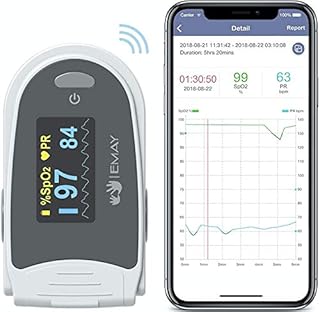 EMAY Sleep Oxygen Monitor with App for iPhone & Android | Track Overnight & Continuous Blood Oxygen Saturation Level & Heart Rate with Professional Report | Memory Stores Data Up to 40 Hours