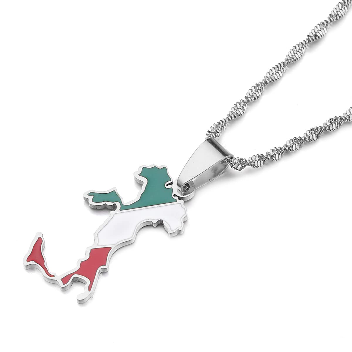 CB Gold JewelryItaly Map Flag Pendant Necklaces Silver Color Gold Color Italian Maps
