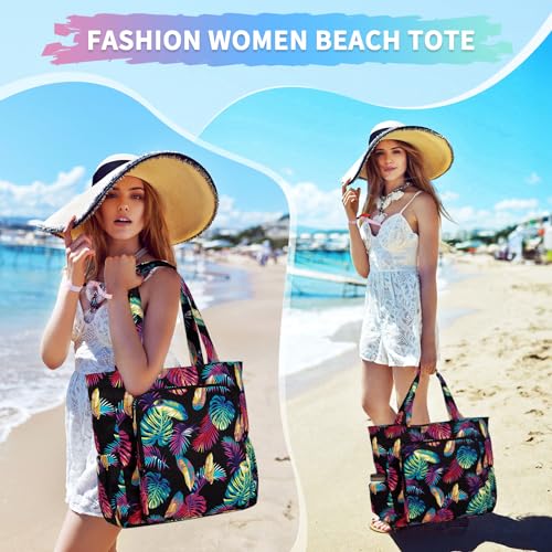 Chase Chic Large Beach Tote Bag for Women, Lightweight Waterproof Pool Tote Bag With Zipper Wet Compartment for Travel2