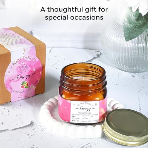 Image of Welburn Veda&Co Scented Wax Candle - Energy | Aromatherapy Jar Candle for Home Decor | Enhance Your Mood | Enhance Your Space with Soothing Scents (35 Hours Burn Time, 141gm),