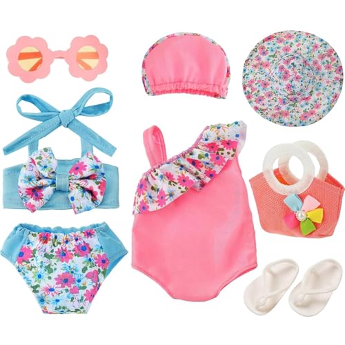 Set de natación para muñecas, Traje de Baño para Muñecas, Bañador para muñecas, con Bañador, Sombrero, Gafas, Zapatillas, Conjunto de Baño para Muñecas, para muñecas bebés de 35-43 cm