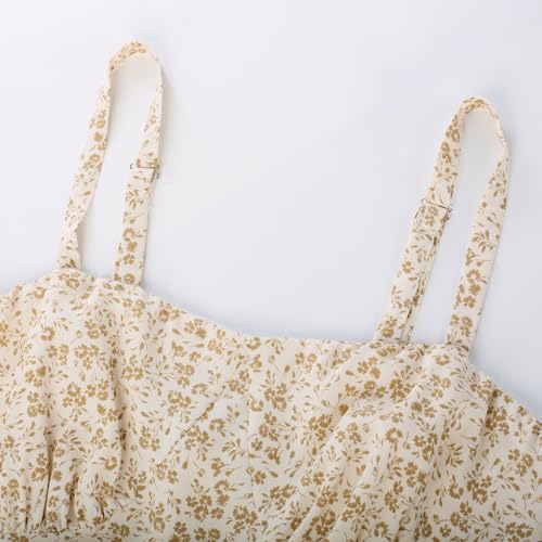 Image of Belle Poque Sun Dresses for Women Spring Summer Floral Midi Flowy Spaghetti Ruffle Wedding Guest Tea Party Dress