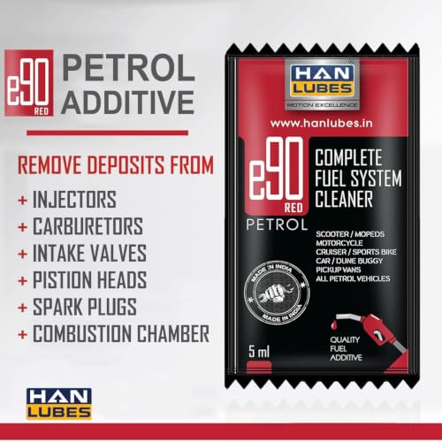 Image of Petrol Fuel Additive for Car & Bike | Mileage Booster & Injector Cleaner | Improves Pickup & Engine Smoothness | E20 Compatible Petrol Treatment | Han Lubes E90 (5ml x 10 Sachets)