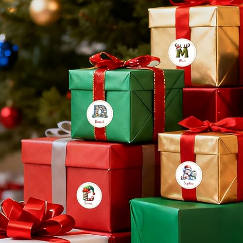 Image of Personalized Elf Snowman House Initial Christmas Stickers