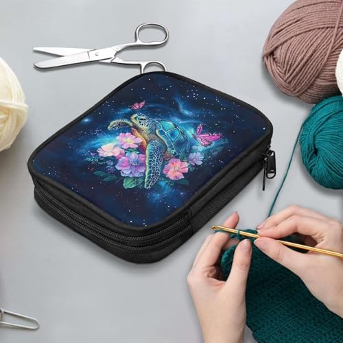 Image of Turtle Crochet Hook Case with Web Pockets Butterfly Knitting Needle Case Portable Crochet Storage Organizer Empty for Airports and Parks Washable East to Carry