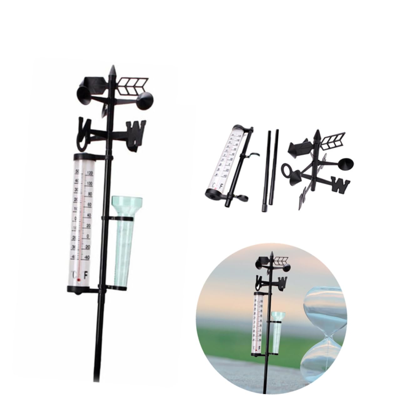 BESPORTBLE 2 Juegos de Instrumentos Meteorológicos para Jardín, Pluviómetro y Termómetro Exterior de Plástico, Adecuado para Medir Lluvia y Viento