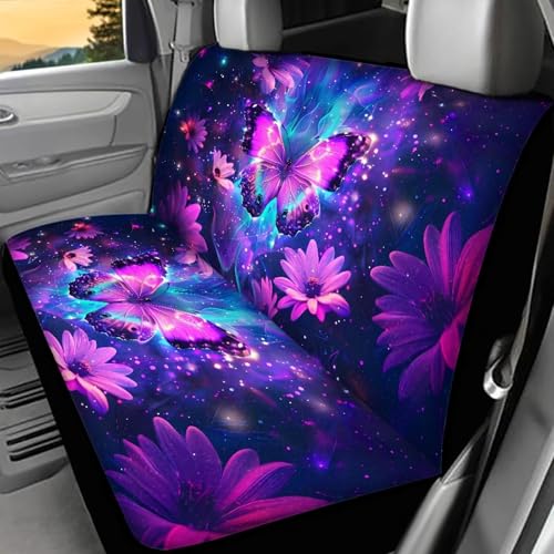 Dolyues Butterfly and Flower Car Back Seat Backrest Covers + Rear Seat Split Bench Cover Protector Pads for Women Gift All Weather Use