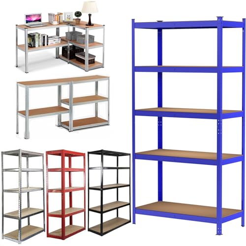 Garage Shelving Units 5-Tier Black Storage Shelves Shelf Units Adjustable Metal Racking Shelving Boltless Freestanding Racking 875KG Capacity 175KG Per Shelf for Warehouse Shed Office, 150 x 70 x 30cm