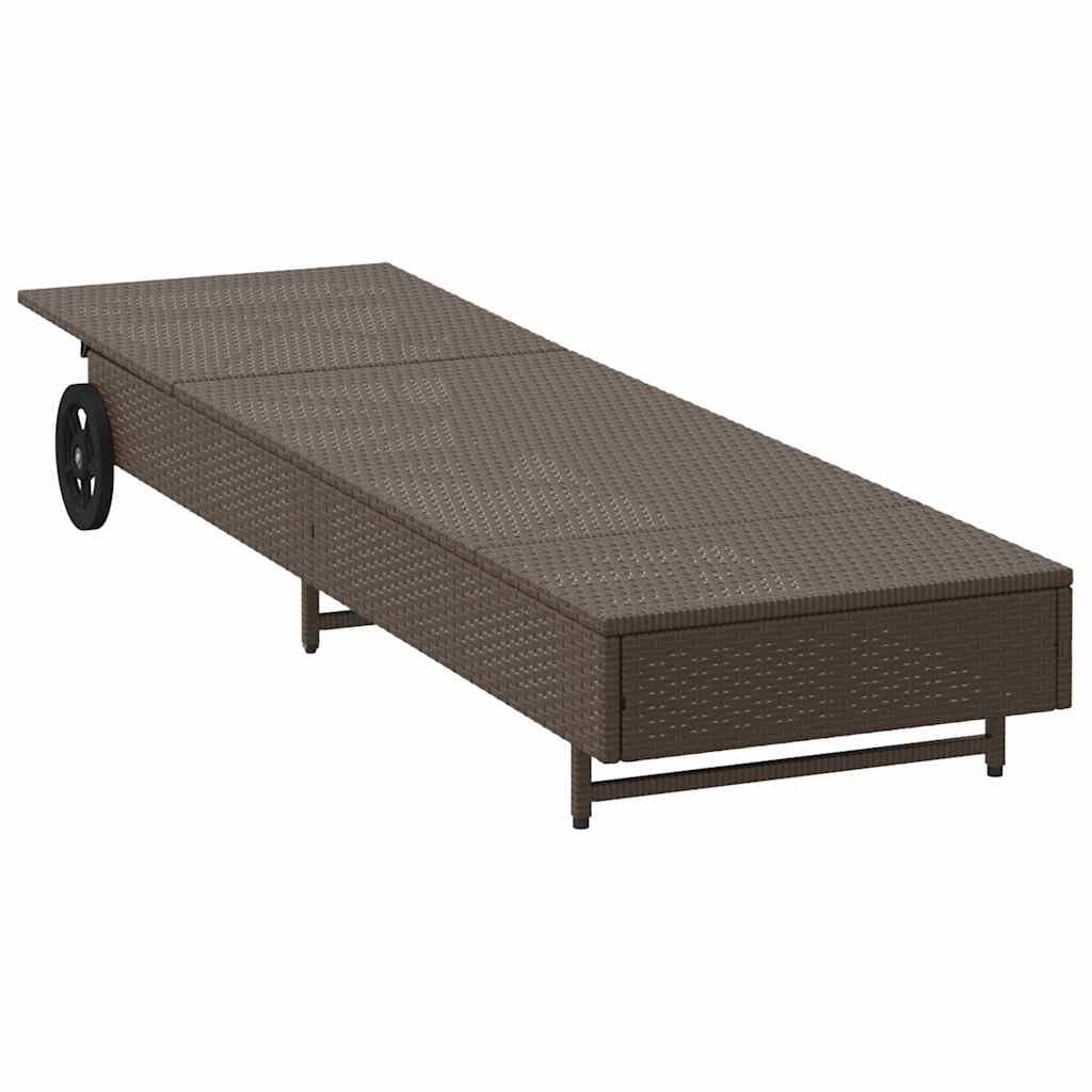 Lettino Prendisole con Ruote e Cuscino in Polyrattan Marrone, Sdraio da Esterno con Schienale Regolabile 3 Posizioni, Poltrona Relax con Ruote per Piscina Giardino Balcone, Portata 110 Acqua e UV