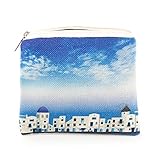 Logbuch-Verlag kleines Kosmetiktäschchen blau weiß Urlaubsmotiv Griechenland Häuser Meer - Mini Beutel Täschchen Reise Urlaub 18 x 15 cm