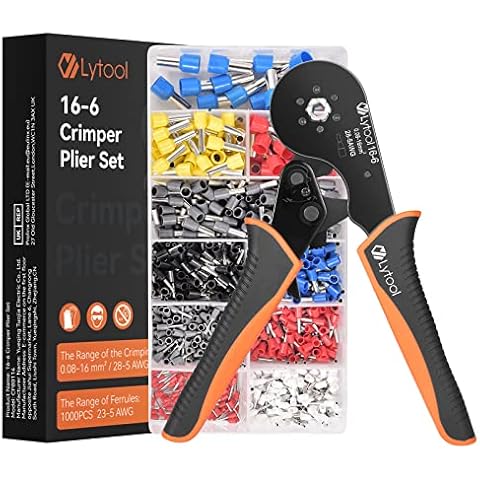 Crimpzange Aderendhülsen Set, Lytool 0,08-16 qmm Aderendhülsenzange Krimperzange Sechskantige Presszange mit 1000 Stk. Aderendhülsen Set für Heimwerker und Hausgebrauch Cover