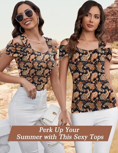 Image of Blingfit Cold Shoulder Tops Summer Tunic Shirts for Women T Shirts V Neck Short Sleeve Casual Tees Blouses 2026